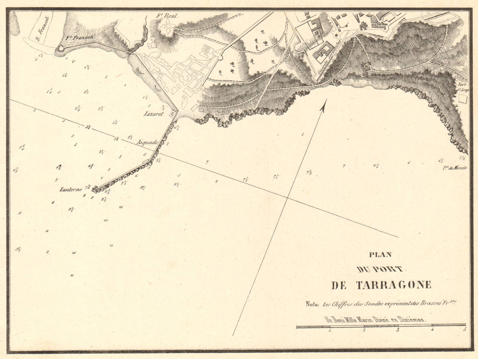 The Port of Tarragona. 'Plan du Port de Tarragone'. Spain. GAUTTIER 1851 map